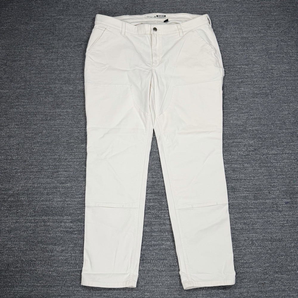 Carhartt Pants Women 16 Rugged Flex Canvas Double Knee Relaxed Ivory Workwear